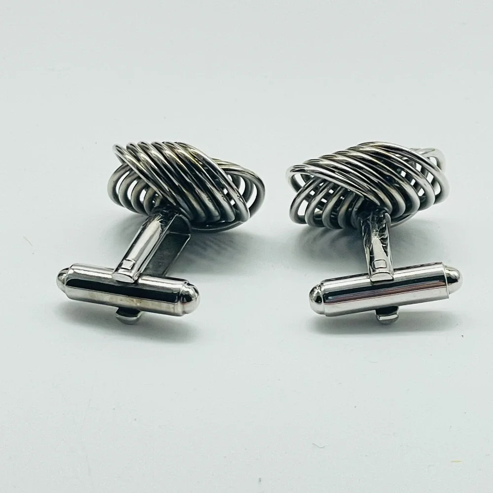 Vintage Silver Tone Cufflinks Classic Love Knot Mens Formal